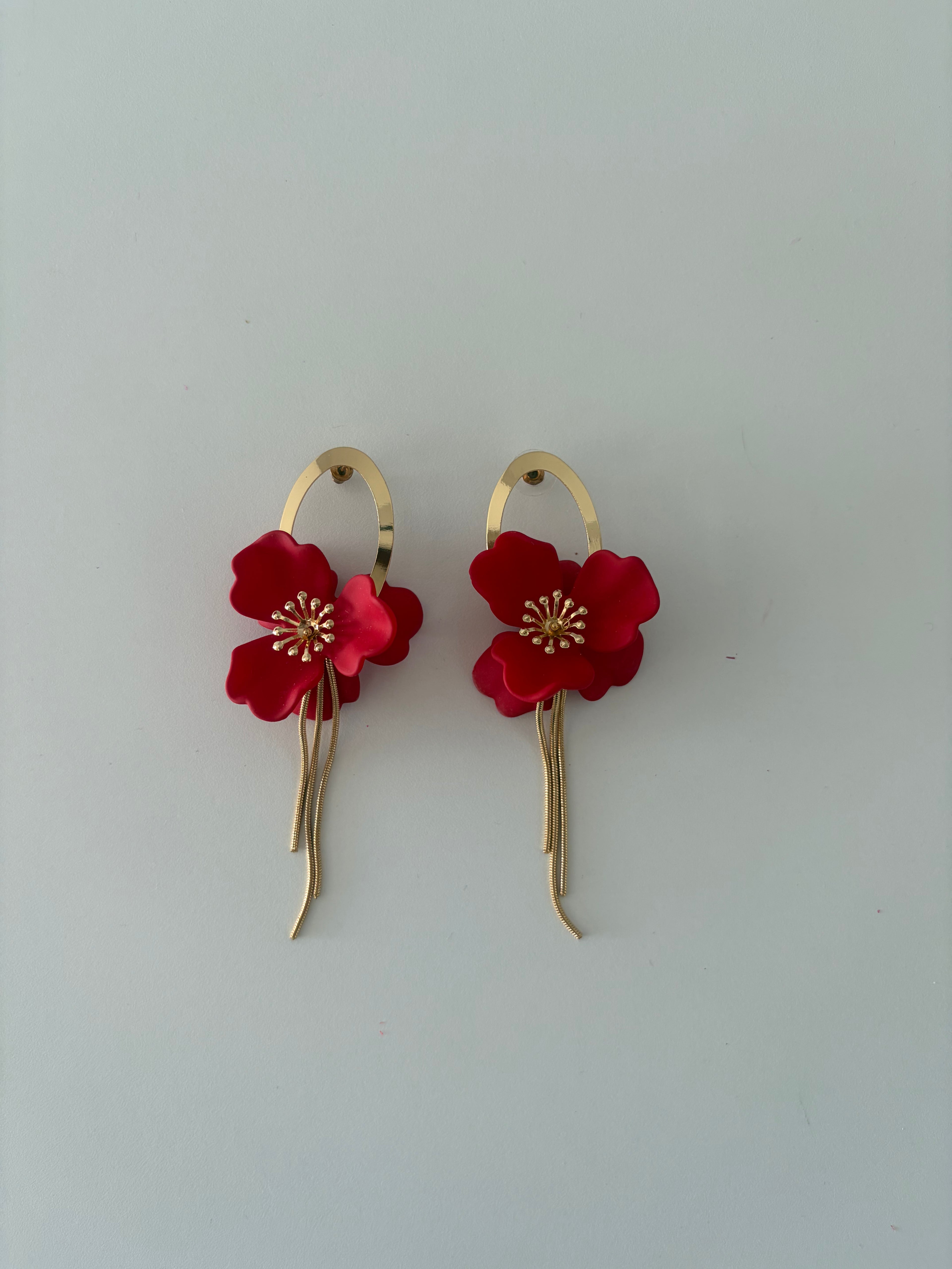 PENDIENTES FLOR ROJA